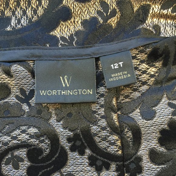 Women's Worthington Gold and Black Brocade Skirt Size 12T - Picture 3 of 6